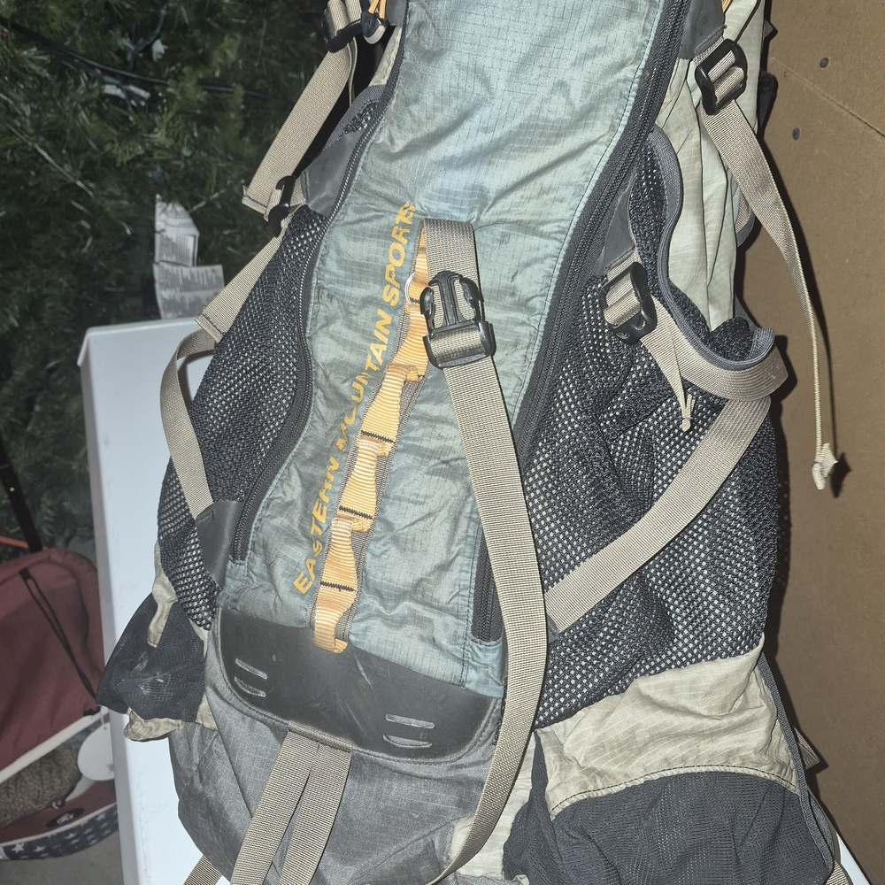 X2 Eastern Mountain Sports Green, Black & Tan Hiking Backpack with Gold Accent
